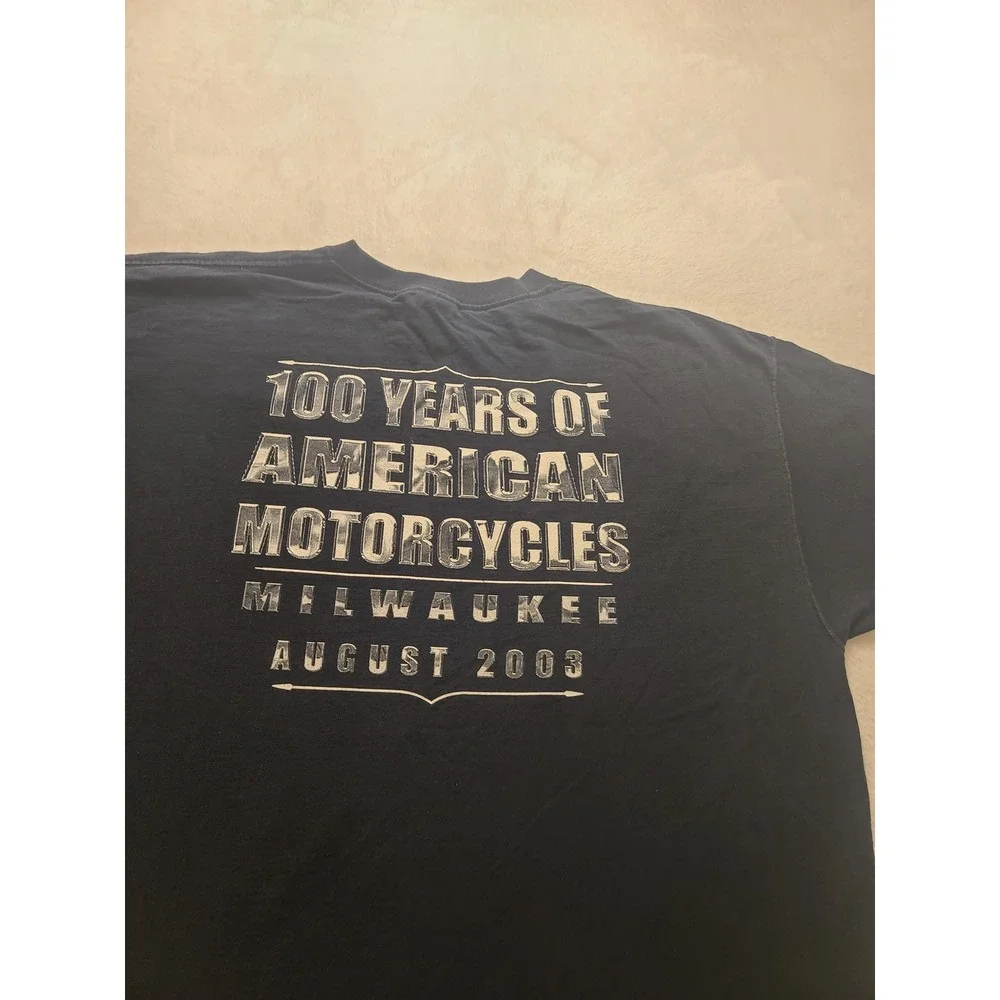 Vintage Milwaukee 2003 100 Years of American Motor Men's T-Shirt 2XL Navy Blue